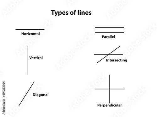 Types of lines on white background with text