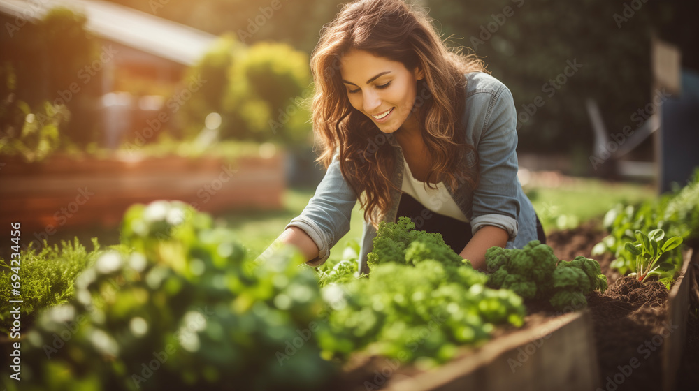 Young woman harvest vegetables in the garden. Young woman harvest vegetables in the garden.