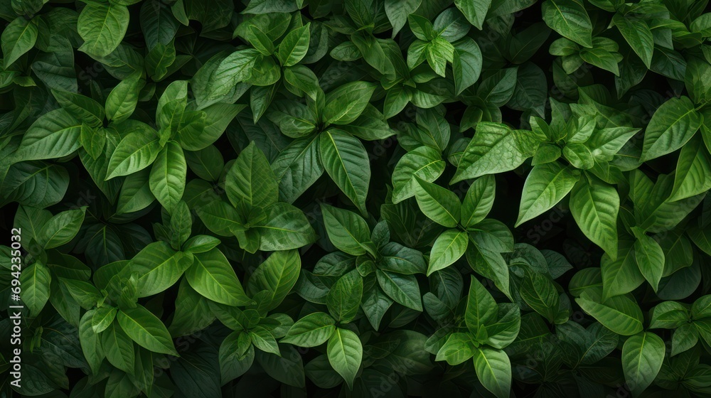 Top view green leaves background. Leaf backdrop with dark green color Top view green leaves background. Leaf backdrop with dark green color