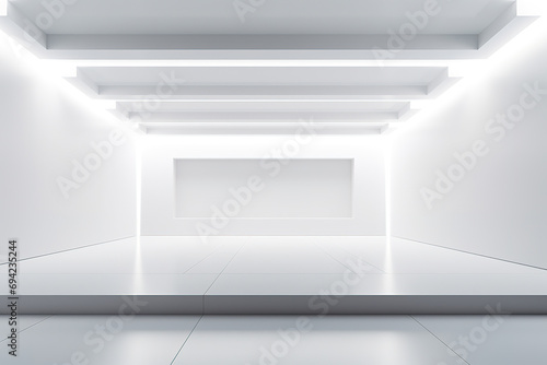 Monochrome mock up of interior space, hidden lighting and dynamic shadows
