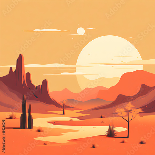 Minimalist Desert Scene: Bold and Vibrant Vector Illustration