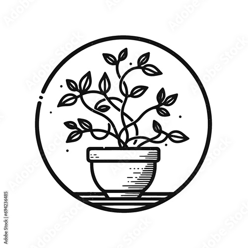 Minimal  hand drawn  plant pot for gardening  logo