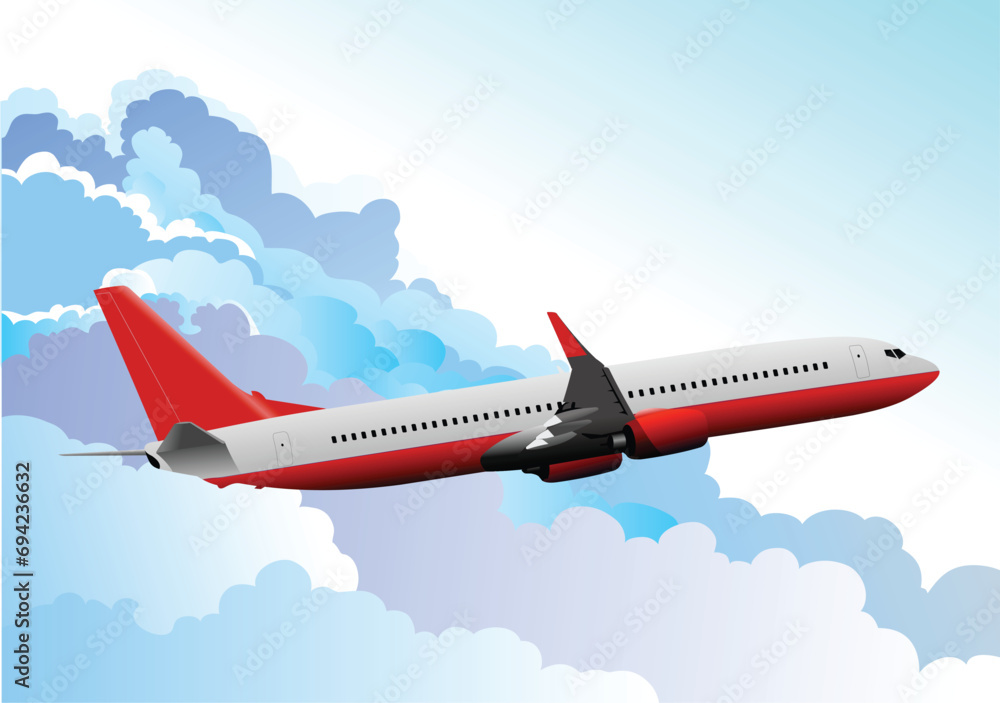 Airplane silhouettes. Vector Color 3d Hand drawn illustration.