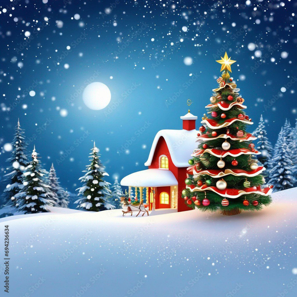 Christmas background with cylindrical podium for promotions. Round stage for presentation sale product. Stage pedestal or platform in snow between Xmas trees, glass balls hanging. Christmas background with cylindrical podium for promotions. Round stage for presentation sale product. Stage pedestal or platform in snow between Xmas trees, glass balls hanging.