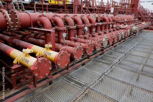Cargo manifold on oil and chemical tanker