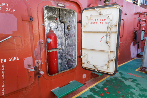 CO2 firefighting system in forecastle of bulk carrier ship