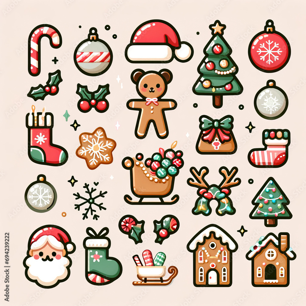 Whimsical Winter Wonders - Cute Line Art Sticker Set