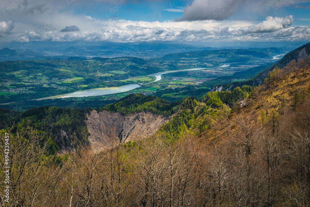 Drava river view from the Golica mountain, Jesenice, Slovenia