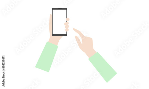 スマホを持って操作する手（フラットデザイン）