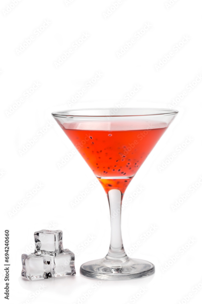 Red cocktail on a white background, bartender cocktail, alcoholic cocktail