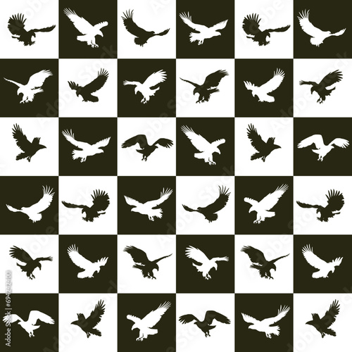 The seamless background with flying eagles. 