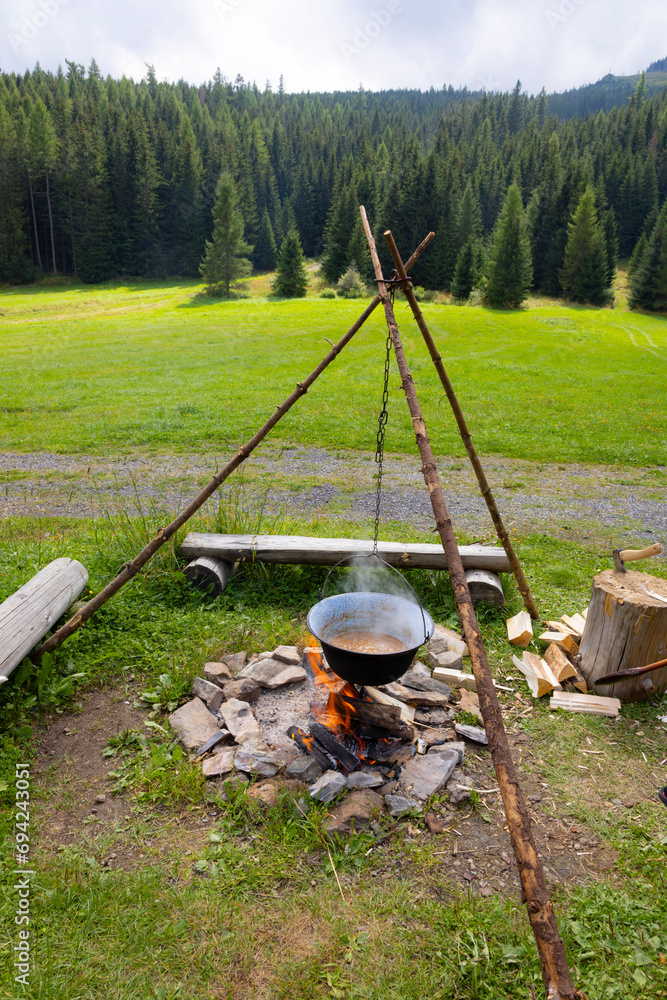 cooking real pot stew on an open fire cooking real pot stew on an open fire