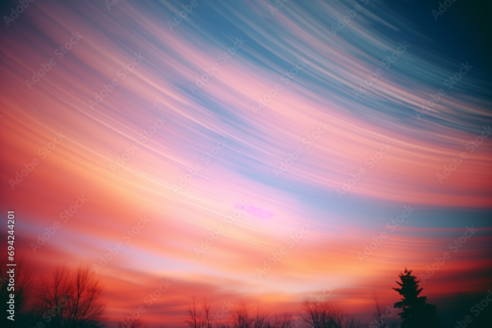 Abstract portrayal of nacreous clouds, rare and colorful polar stratospheric clouds that appear in the winter polar sky.