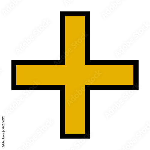 Yellow cross icon. Cross sign. Vector.