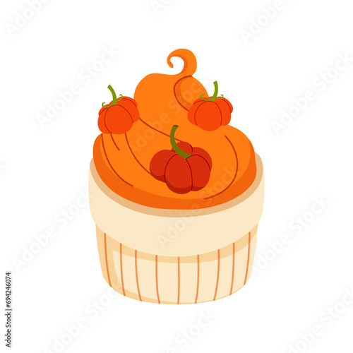 Pumpkin festive cupcake decorated with mini Pumpkin. Dessert as gift to your loved one.