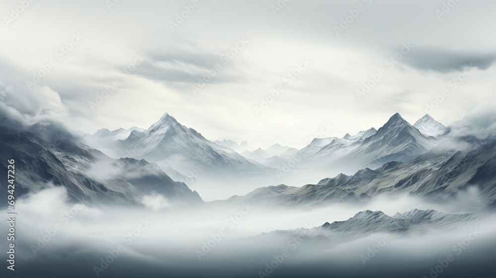 A serene minimalist portrayal of a mountain landscape.