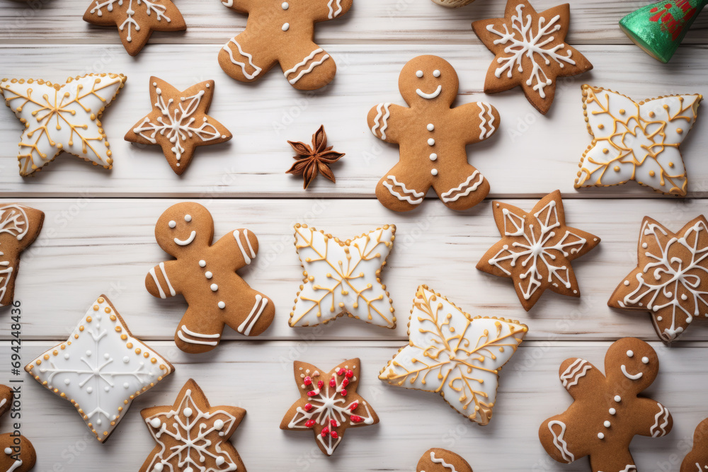Top view of ginger bread. Food and Christmas decoration concept. Top view of ginger bread. Food and Christmas decoration concept.