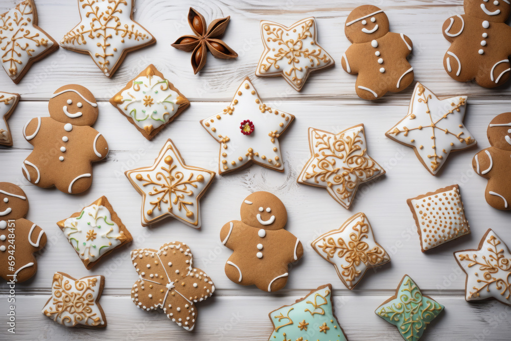 Top view of ginger bread. Food and Christmas decoration concept. Top view of ginger bread. Food and Christmas decoration concept.