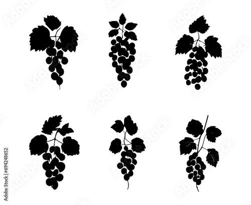 set of grape plant silhouettes on isolated background