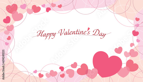 かわいいハートとラインサークルのバレンタインフレームバナー/ピンク