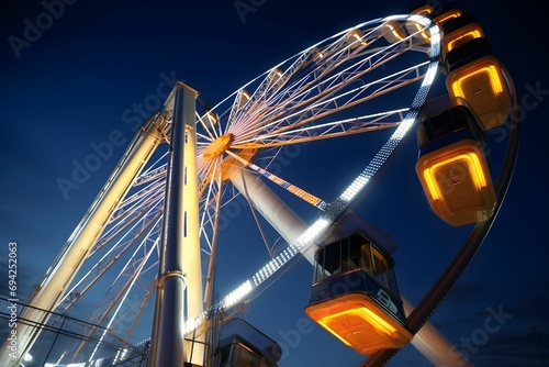 Ferris Wheel at the Amusement Park, Dark Indigo and Light Amber Tones - Interactive Park Adventure.