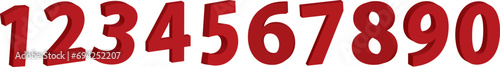 Set of 3D red numbers sign. 3D number symbol 