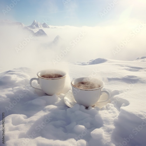hot steaming coffee in the clouds 