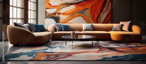 Contemporary abstract rug for interior living space. photo