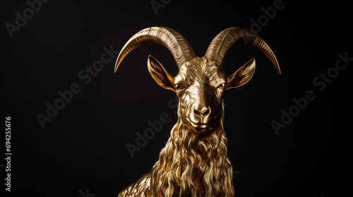 gold goat sculpture trophy isolated on plain black background photo