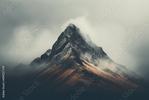 Mountain peak covered in fog or mist