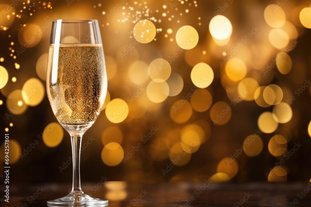 Champagne in the nigh with lights bokeh, glitter and sparks on the background Champagne in the nigh with lights bokeh, glitter and sparks on the background