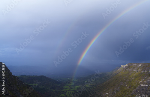 Ayala Valley. Rainbow in the valley of Ayala and upper Nervi  n besieged between Bizkaia and Araba  autonomous community of Euskadi.