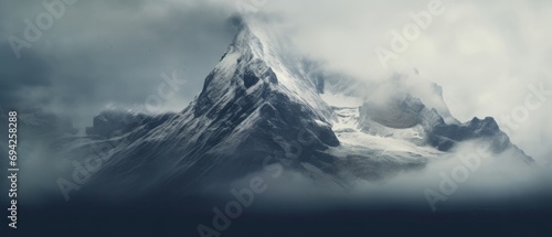 Mountain peak covered in fog or mist © tonstock