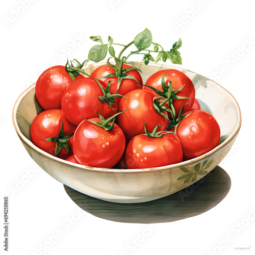 Tomato, vegetable, watercolor illustration, single object, white background for removing background.