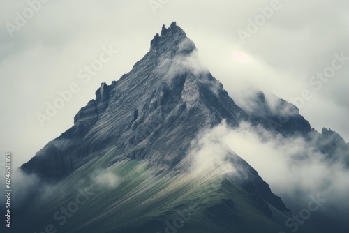 Mountain peak covered in fog or mist © tonstock