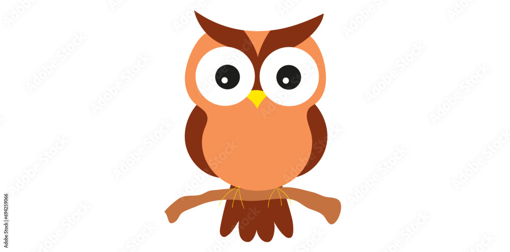 Obraz premium Cartoon Funny Owl Isolated On White Background, Owl Bird Vector Illustration.