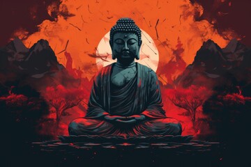 Buddha statue as wallpaper illustration