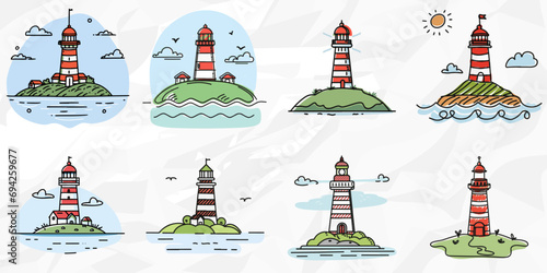 Moderne Lineart-Illustrationen von Leuchttürmen | Vektor Grafik Bündel