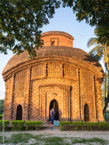 Vertical font view of ancient Chachra Shiva temple aka Shiv mandir at sunset, Jessore, Bangladesh