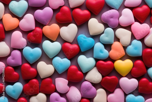 Valentine's Day. top view of colorful hearts texture. Love concept.