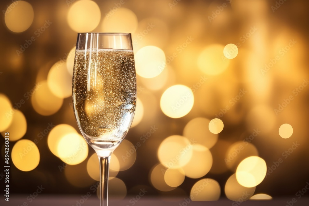 Champagne in the nigh with lights bokeh, glitter and sparks on the background Champagne in the nigh with lights bokeh, glitter and sparks on the background