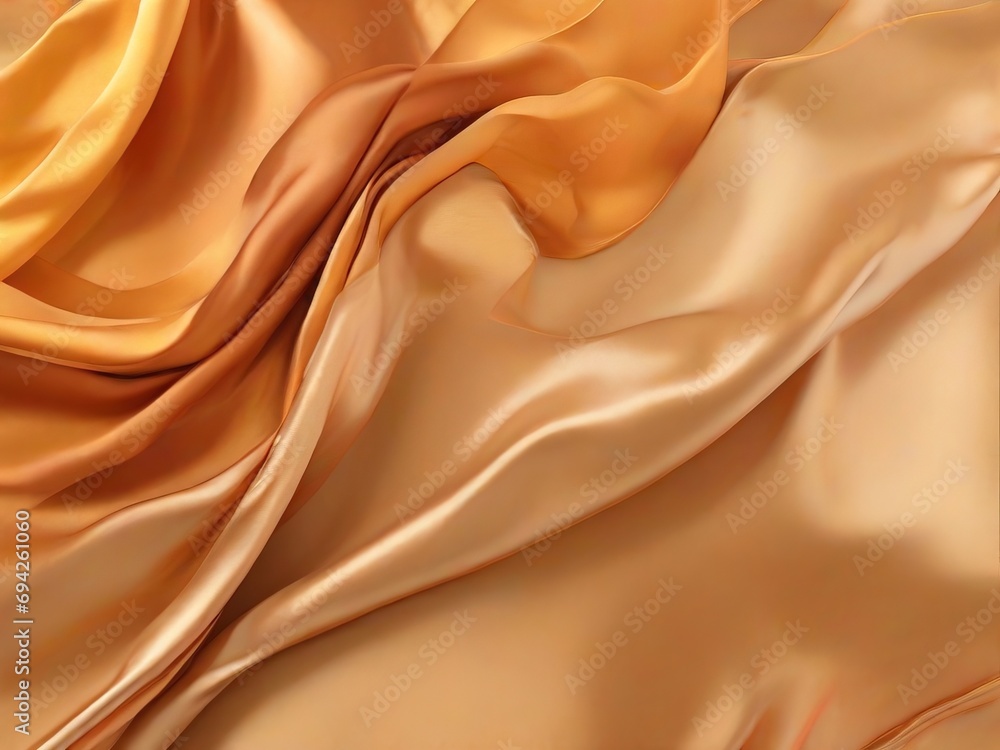 Fototapeta premium Closeup of rippled golden silk fabric. Whole background.
