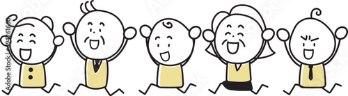 笑顔で走るデフォルメされた老若男女の人々