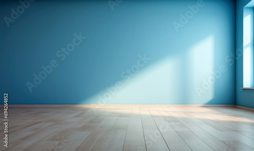 empty room with blue wall and wood floor © Denis