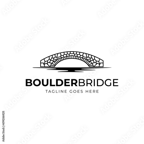 Boulder Bridge Logo, Stone bridge logo in outline art design style