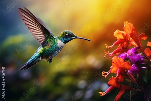 hummingbird feeding on a flower © muhmmad