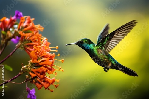 hummingbird feeding on a flower