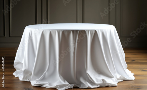 white round tablecloth on the table, wedding scenario