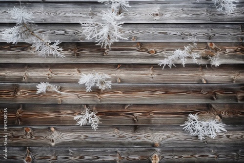 Old wood texture with snow and firtree photo