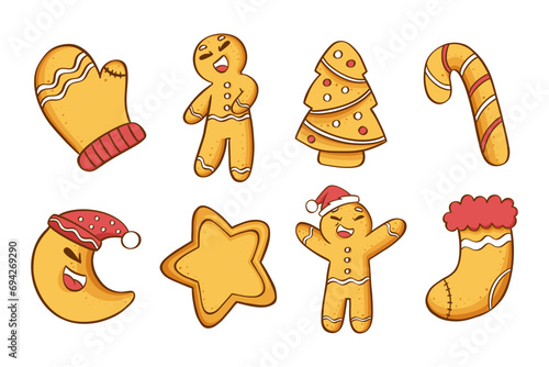 Gingerbread cookies Christmas set. Vector illustration on a white background